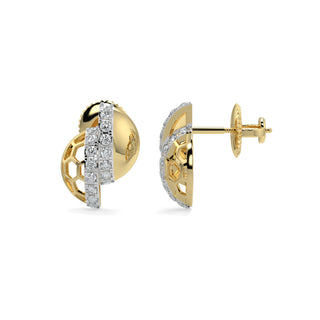 Hexa Halo Earrings-Yellow Gold