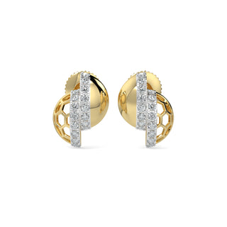 Hexa Halo Earrings-Yellow Gold