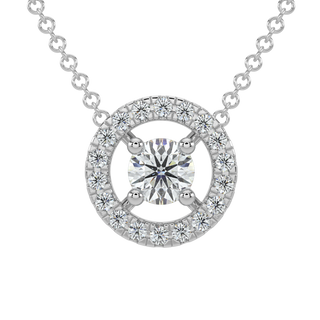 Round Halo Solitaire Chain Necklace-White Gold