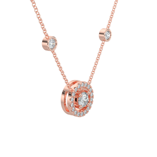 Round Halo Solitaire Chain Necklace-Rose Gold