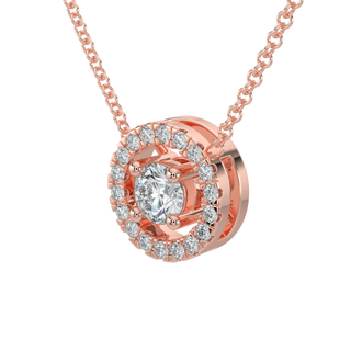 Round Halo Solitaire Chain Necklace-Rose Gold
