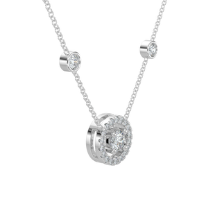 Round Halo Solitaire Chain Necklace-White Gold