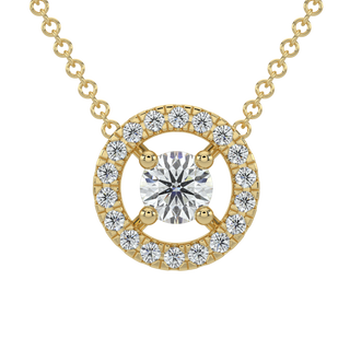 Round Halo Solitaire Chain Necklace-Yellow Gold