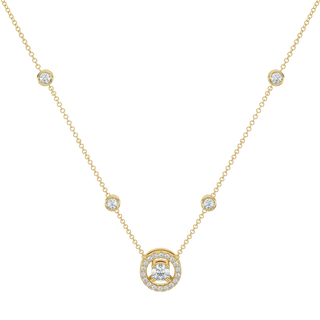 Round Halo Solitaire Chain Necklace-Yellow Gold