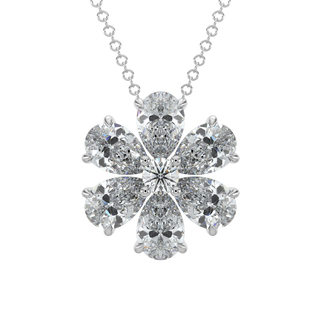 Flower Pear Solitaire Diamond Necklace-White Gold