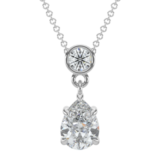 Pear Drop Solitaire Chain Necklace-White Gold